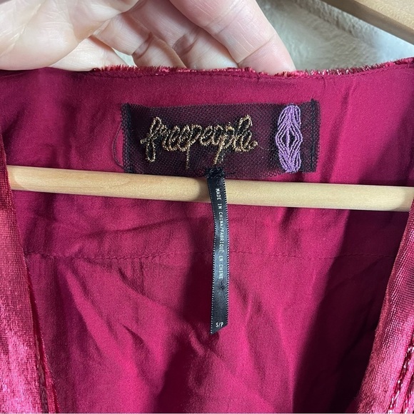 FREE PEOPLE Kara Metallic Red Velvet Short Sleeve Wrap Maxi Dress - Picture 10 of 12